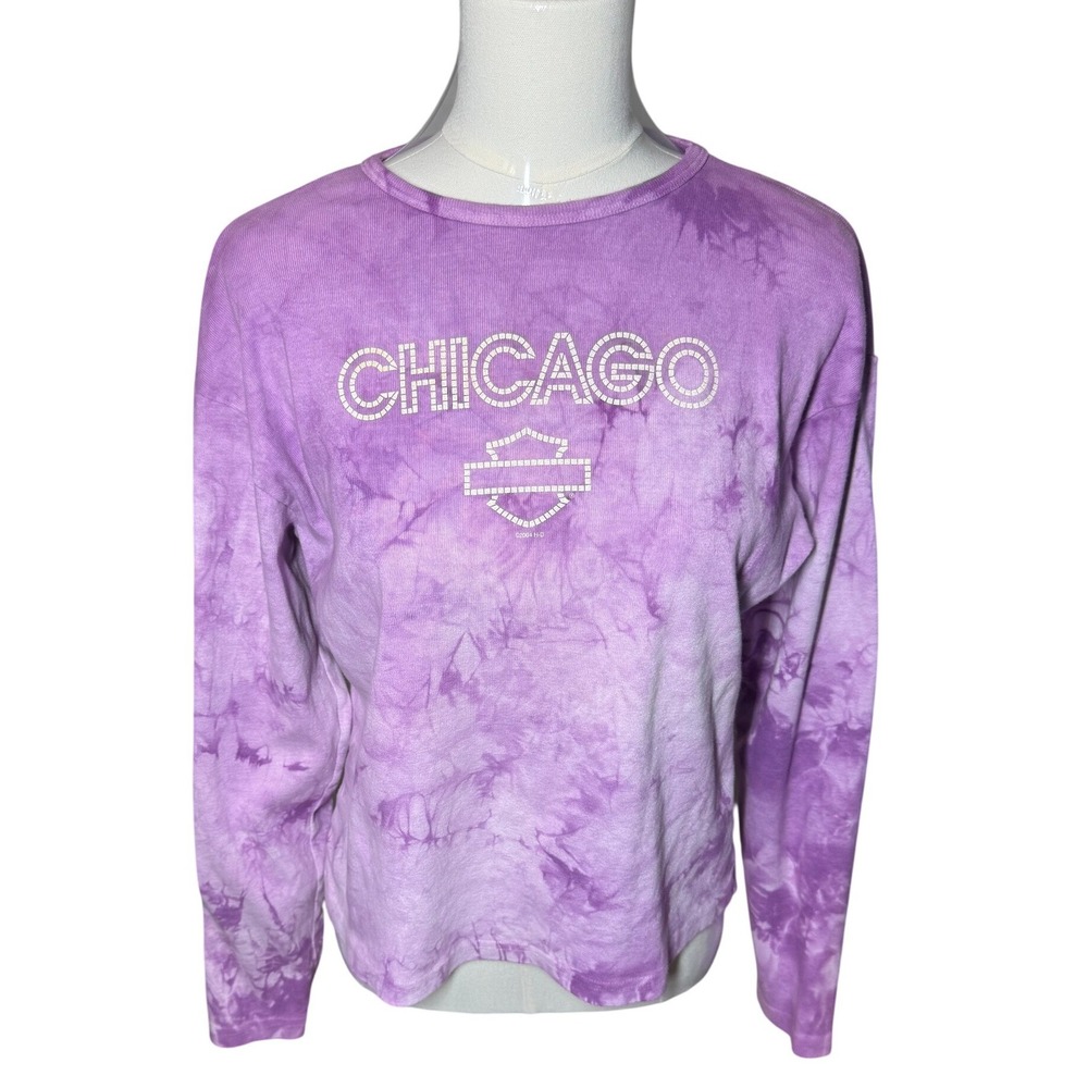 Vintage Harley Davidson‎ Chicago Purple Tie Dye Long Sleeve Shirt XL 2004 grunge